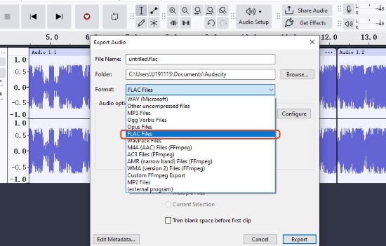 convert soundcloud to flac on pc with audacity