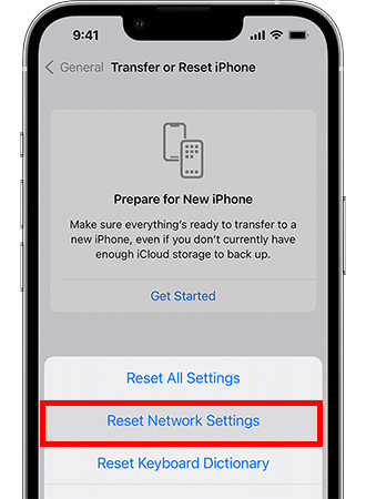 iphone reset network