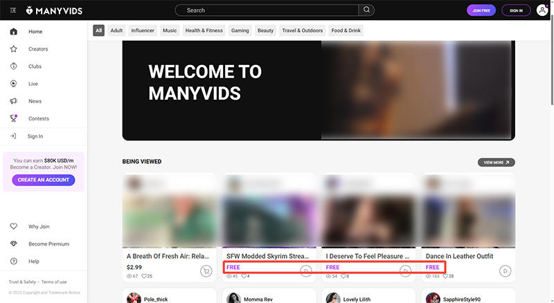 manyvids free content