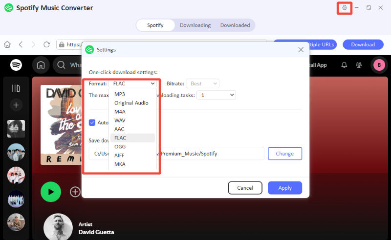 oneconv spotify convert set format