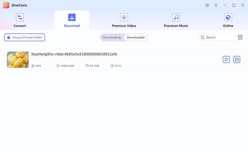 oneconv downloaded rednote video