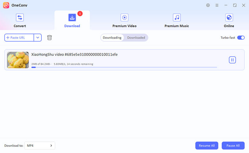oneconv download rednote video