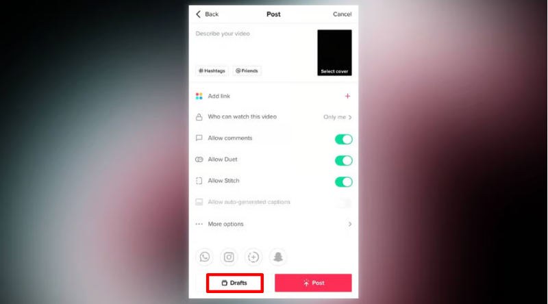 save tiktok videos as draft