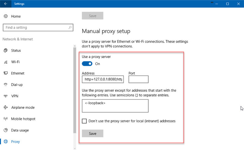 use manual proxy setup