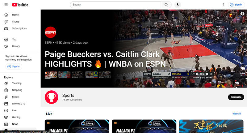 YouTube Sports Channels
